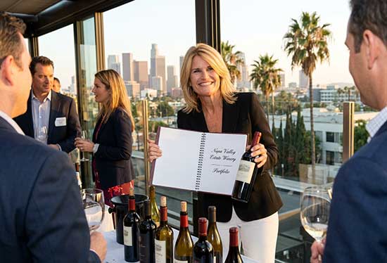 Wine brand ambassador presenting a winery portfolio in Los Angeles