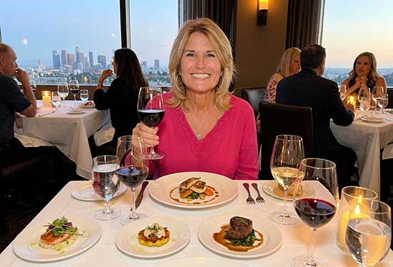 Seated multi-course wine dinner hosted in Los Angeles with paired courses